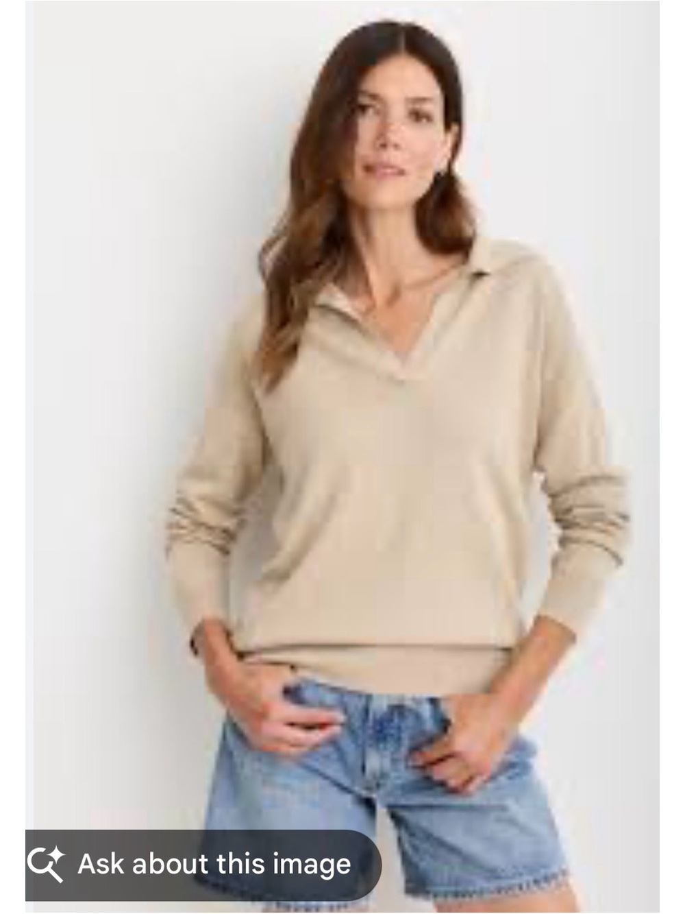 Women’s White Polo V-Neck Sweater